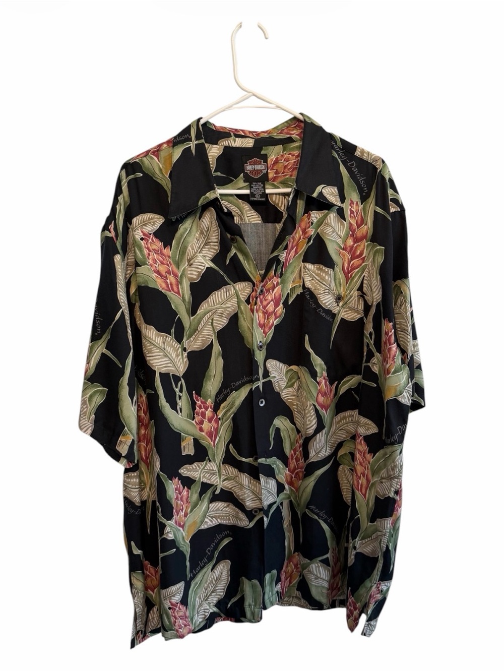 Harley-Davidson Vintage Men’s Black Tropical Floral Camp Shirt